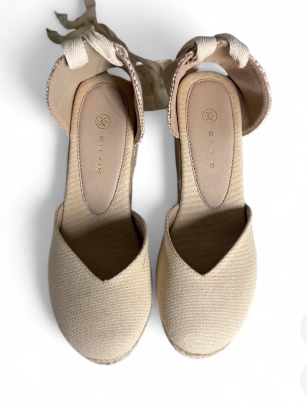Women's Cream Espadrille Wedge Ankle-Tie Shoes - Picture 2 of 3